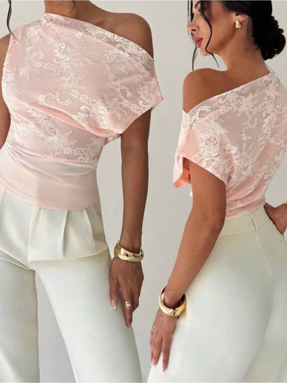 Blush Pink Lace One Shoulder Top | Elegant Feminine Blouse